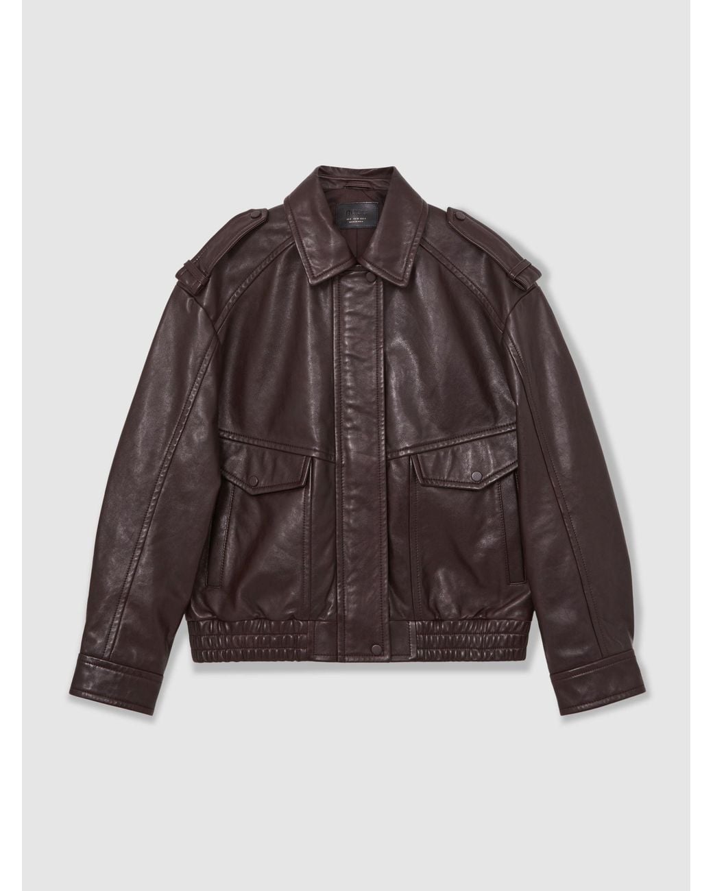 Reiss Brown Peyton Oversized Leather Jacket