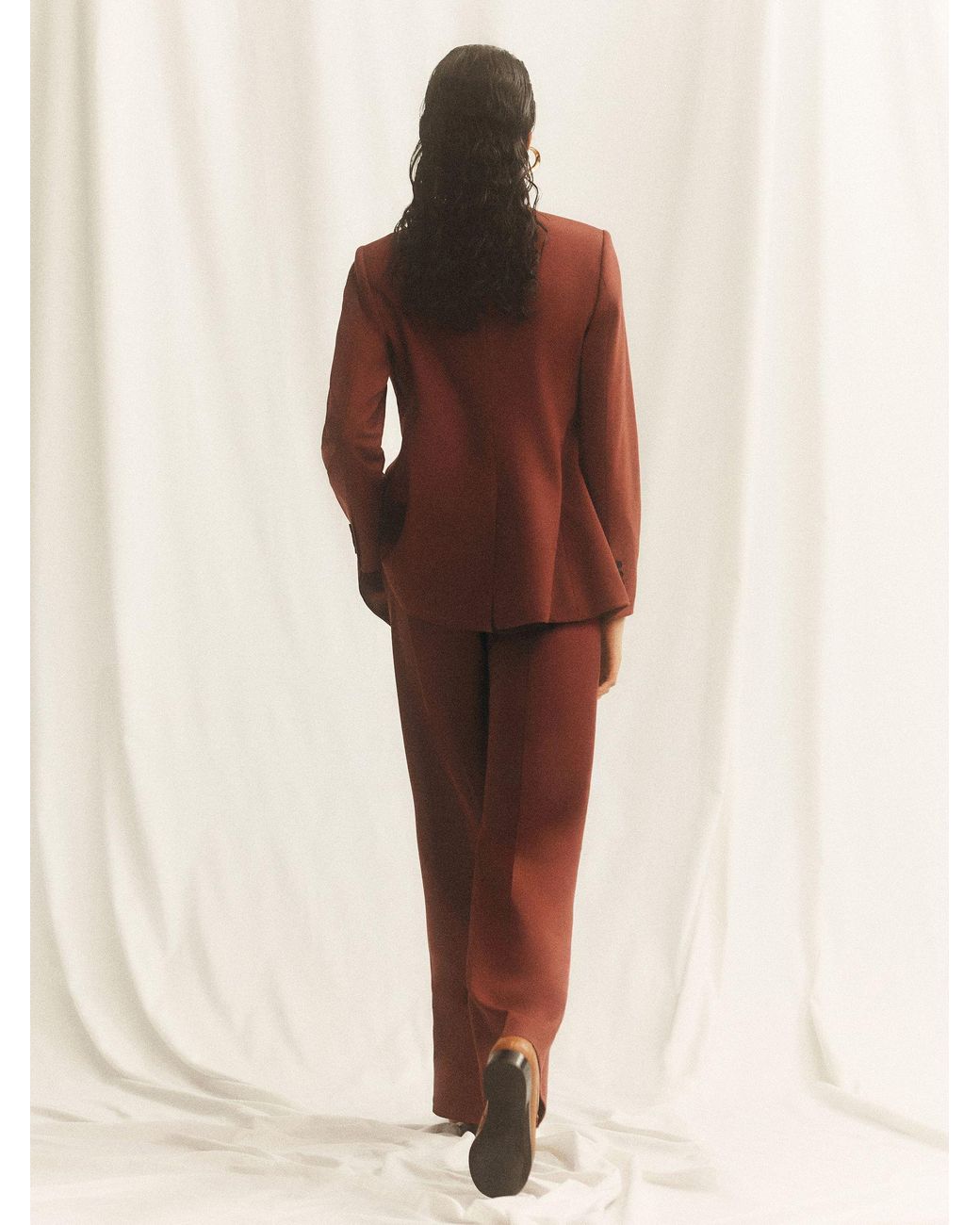 Reiss Brown Wool-Blend Wide-Leg Suit Trousers