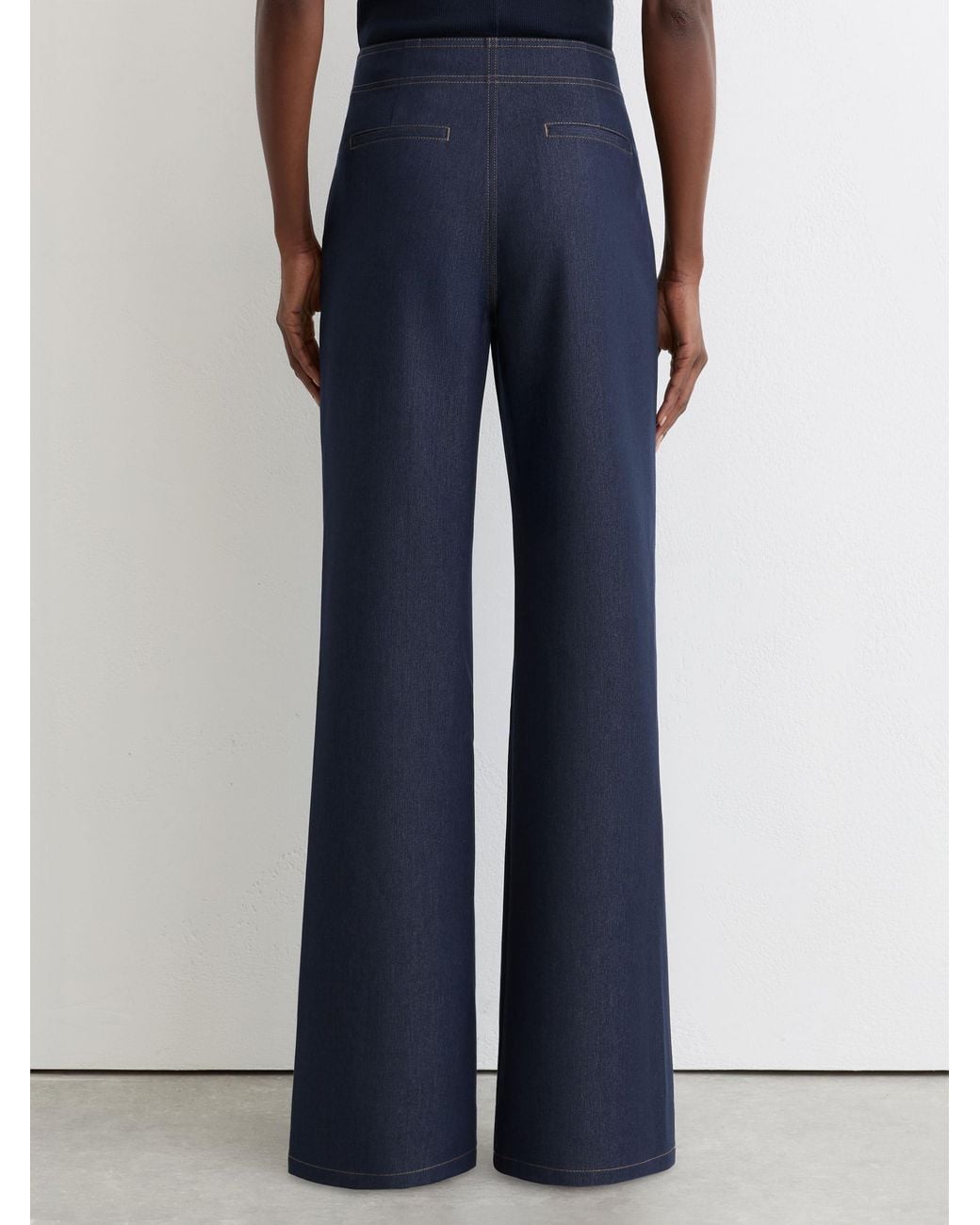Reiss Blue Flared-Leg Denim-Look Trousers