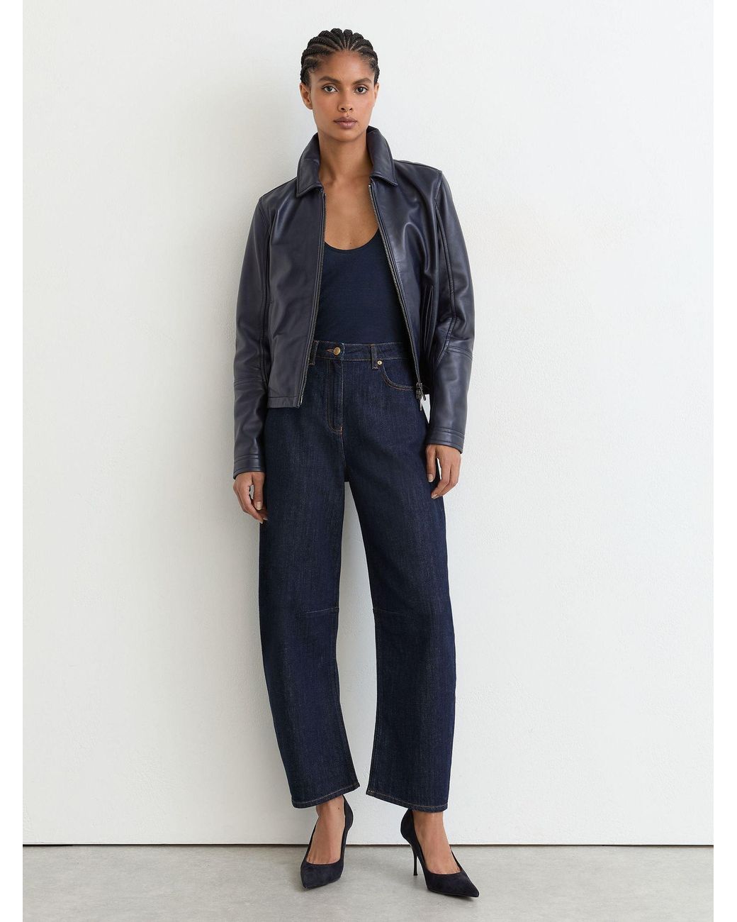 Reiss Blue Petite Barrel-Leg Jeans