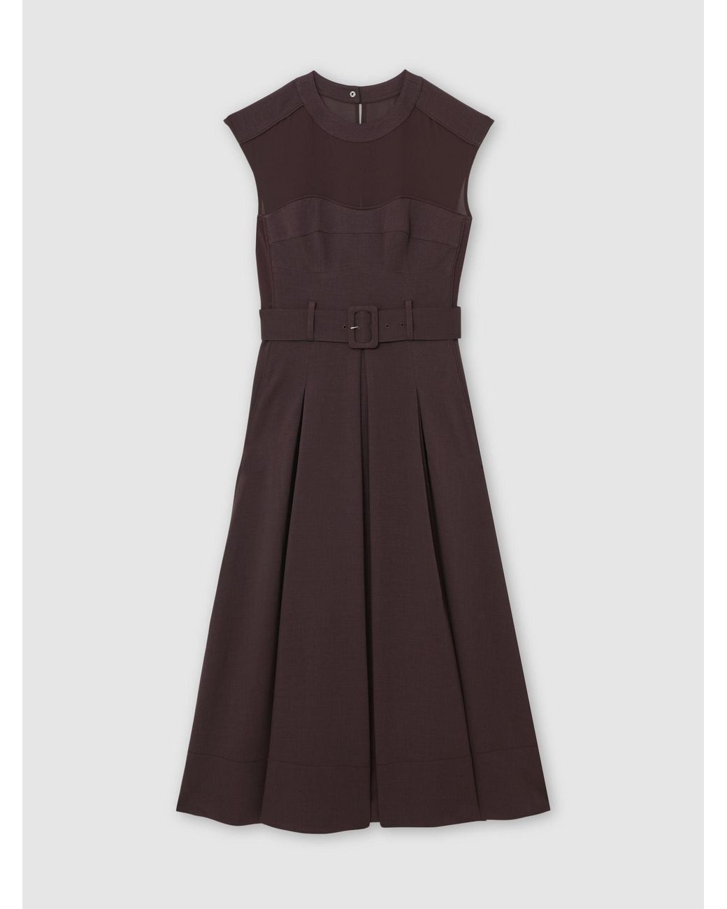 Reiss White Mesh-Panel Belted Pleated Midi Dress