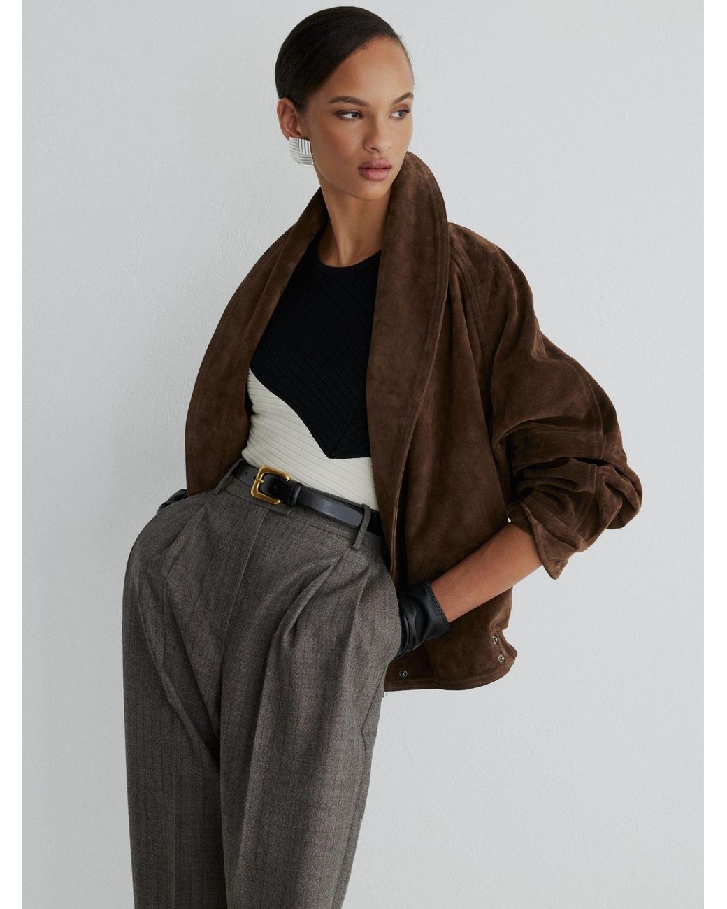 ATELIER Black Suede Wrap Bomber Jacket