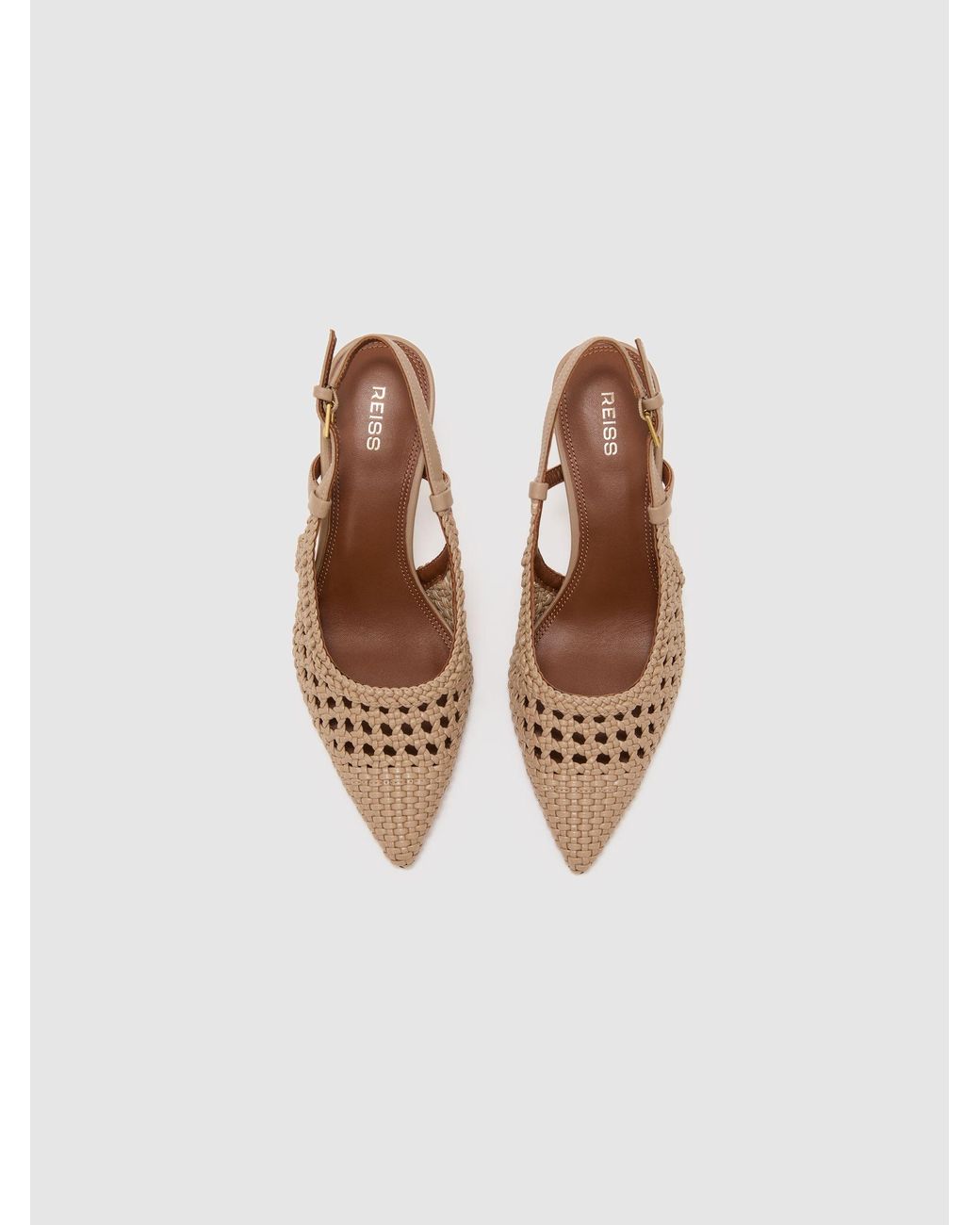 Reiss White Woven Leather Court Shoes