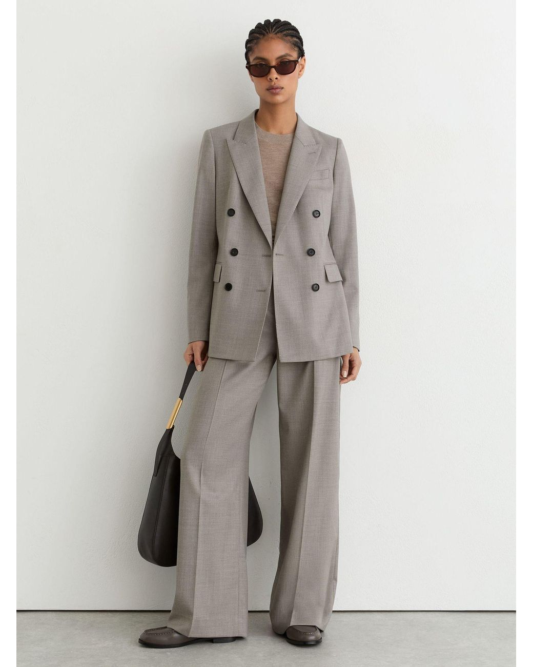 Reiss Gray Petite Wool-Blend Double-Breasted Blazer
