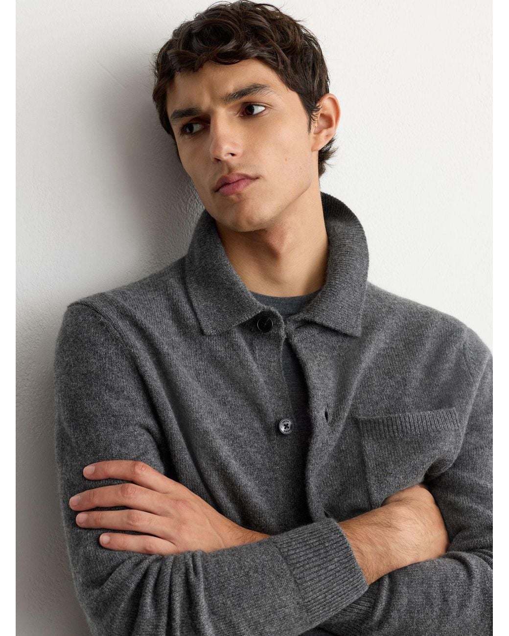 Reiss Gray Wool-Cashmere Knitted Overshirt for men