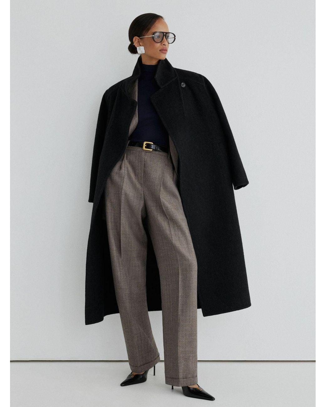 ATELIER Black Wool Wide-Leg Double-Pleat Trousers