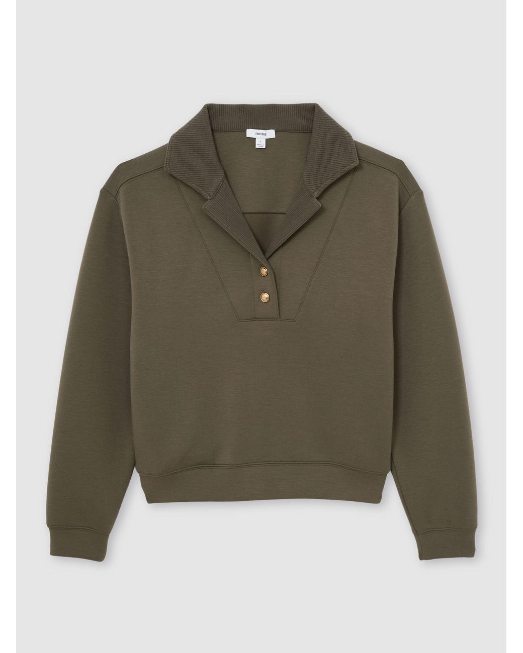 Reiss Green Premium Interlock Collar Sweatshirt