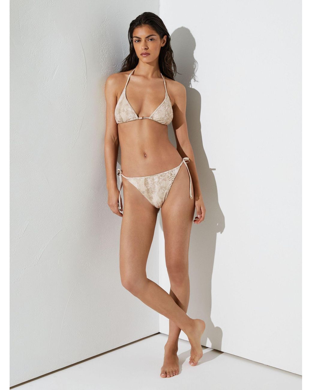 Reiss Brown Snake-Print Triangle Bikini Top