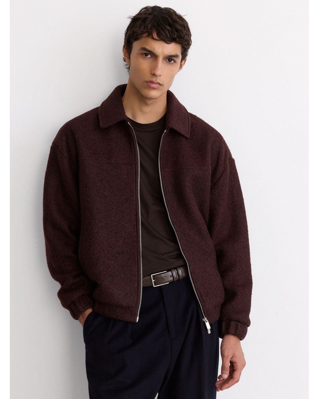Reiss Purple Textured Zip-Through Jacket With Wool for men