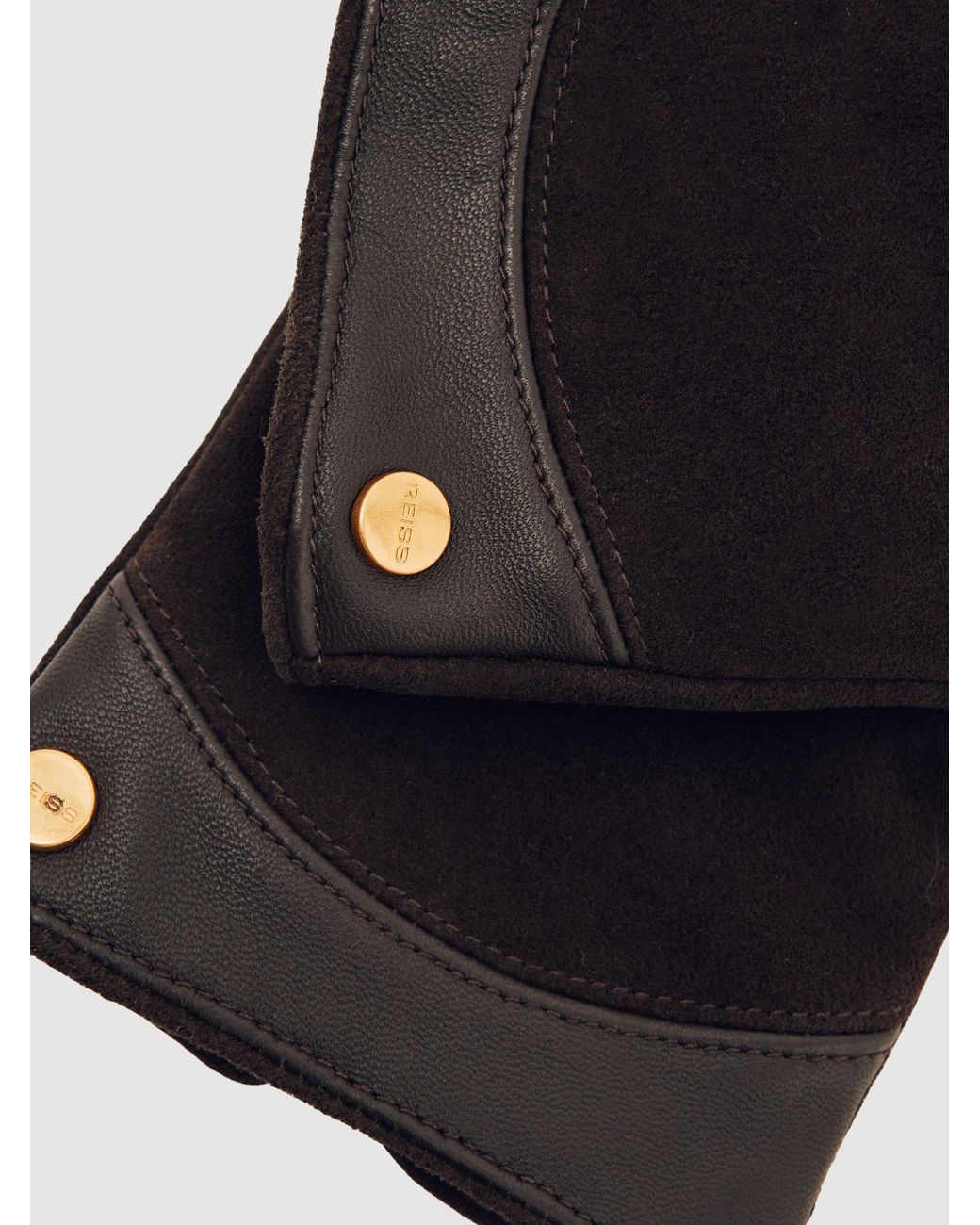 Reiss Black Leather-Trim Gloves, S & M