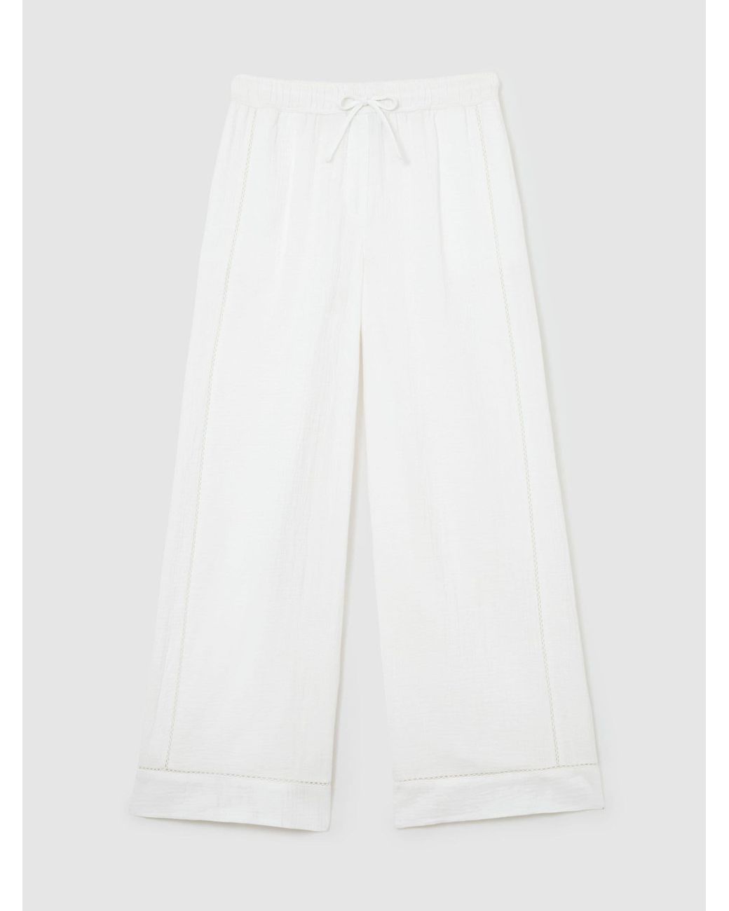 Reiss White Cotton Cheesecloth Wide-Leg Trousers