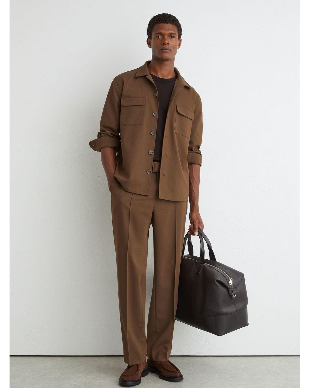 Reiss Brown Twin-Pocket Button-Through Overshirt for men