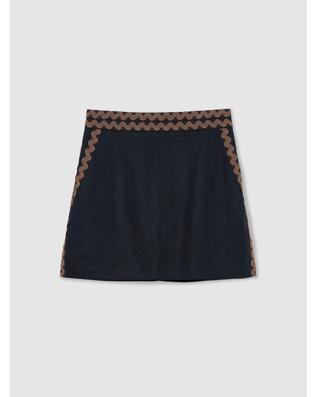 Reiss White Linen Wave-Trim Mini Skirt