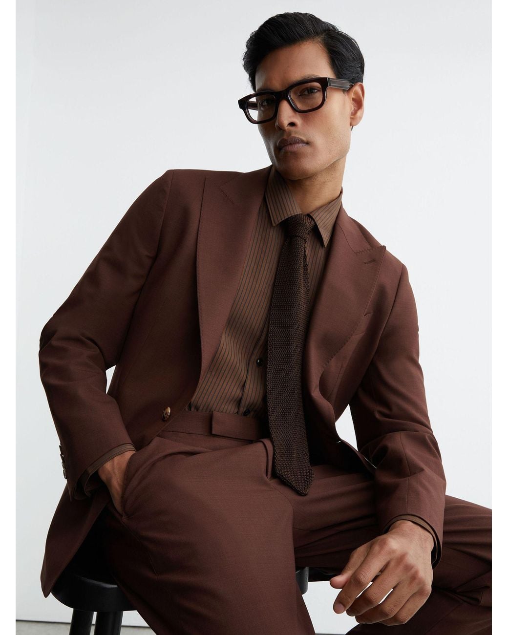 Reiss Pursue - Chocolate Brown Pinstripe Regular-fit Long-sleeve Shirt, L for men