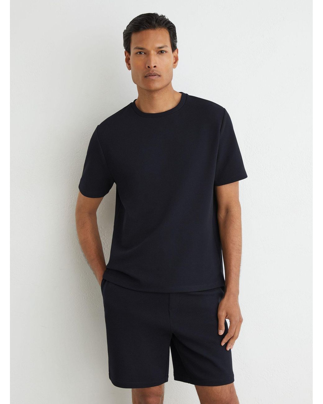Reiss Blue Textured Modern-Fit Crew-Neck T-Shirt for men