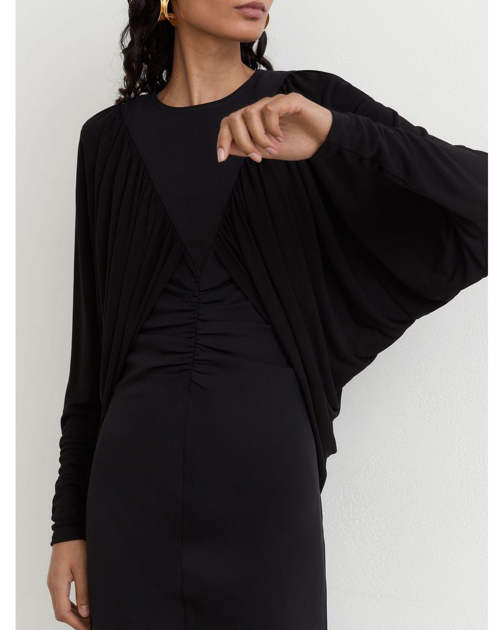 Reiss Black Draped Jersey Ruched Mini Dress
