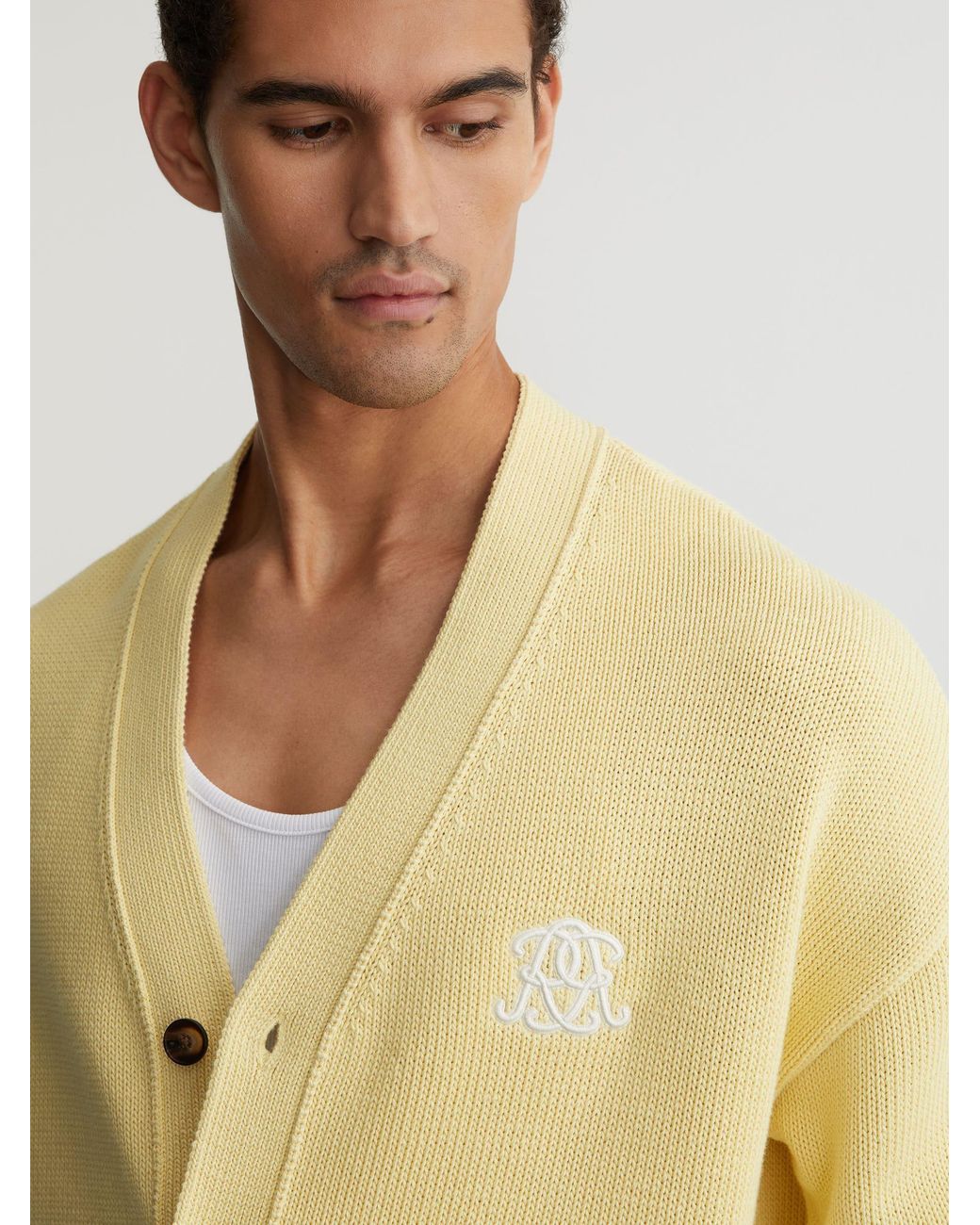 Reiss Natural Monogram-Embroidered Relaxed Cardigan for men