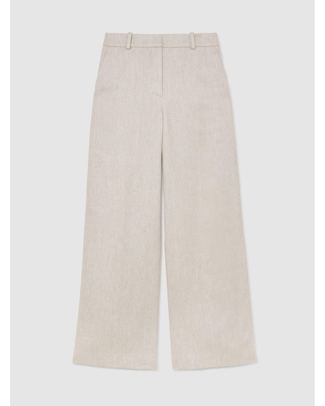 Reiss White Neutral Nolah Petite Linen-Blend Textured Wide-Leg Trousers