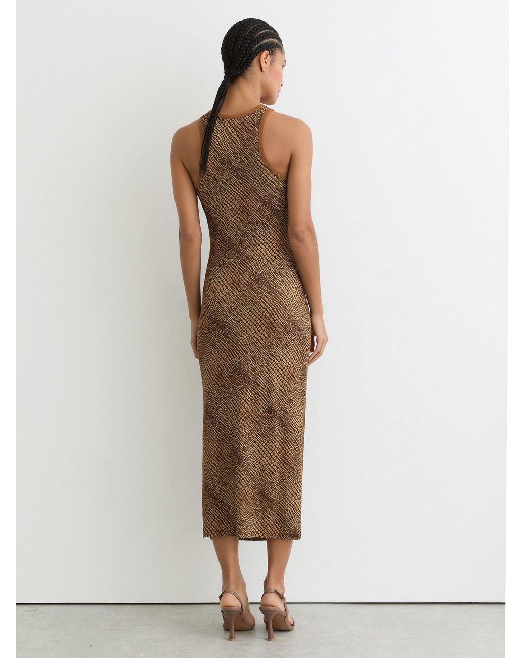 Reiss White Snake-Print Jersey Racer Midi Dress