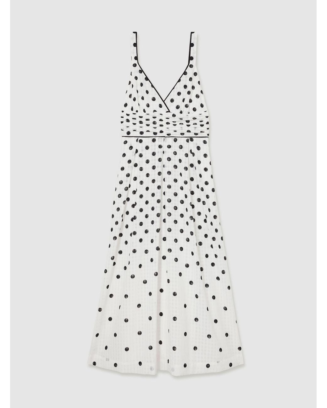 Reiss Natural Dottie - Black/white Polka Dot Midi Dress, Us 14