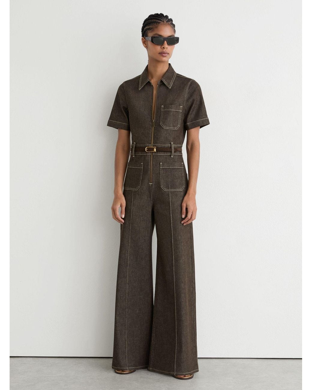 Reiss Multicolor Petite Denim Wide-Leg Jumpsuit
