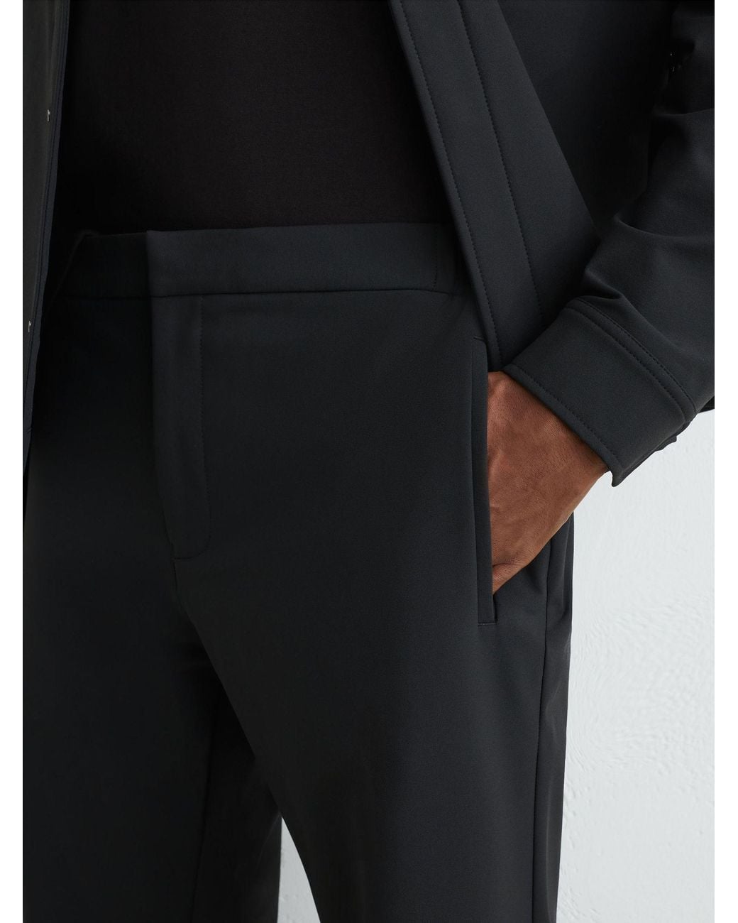 Reiss Trousers - Black Divide Trousers Technical Stretch Tapered Trousers, 32 for men