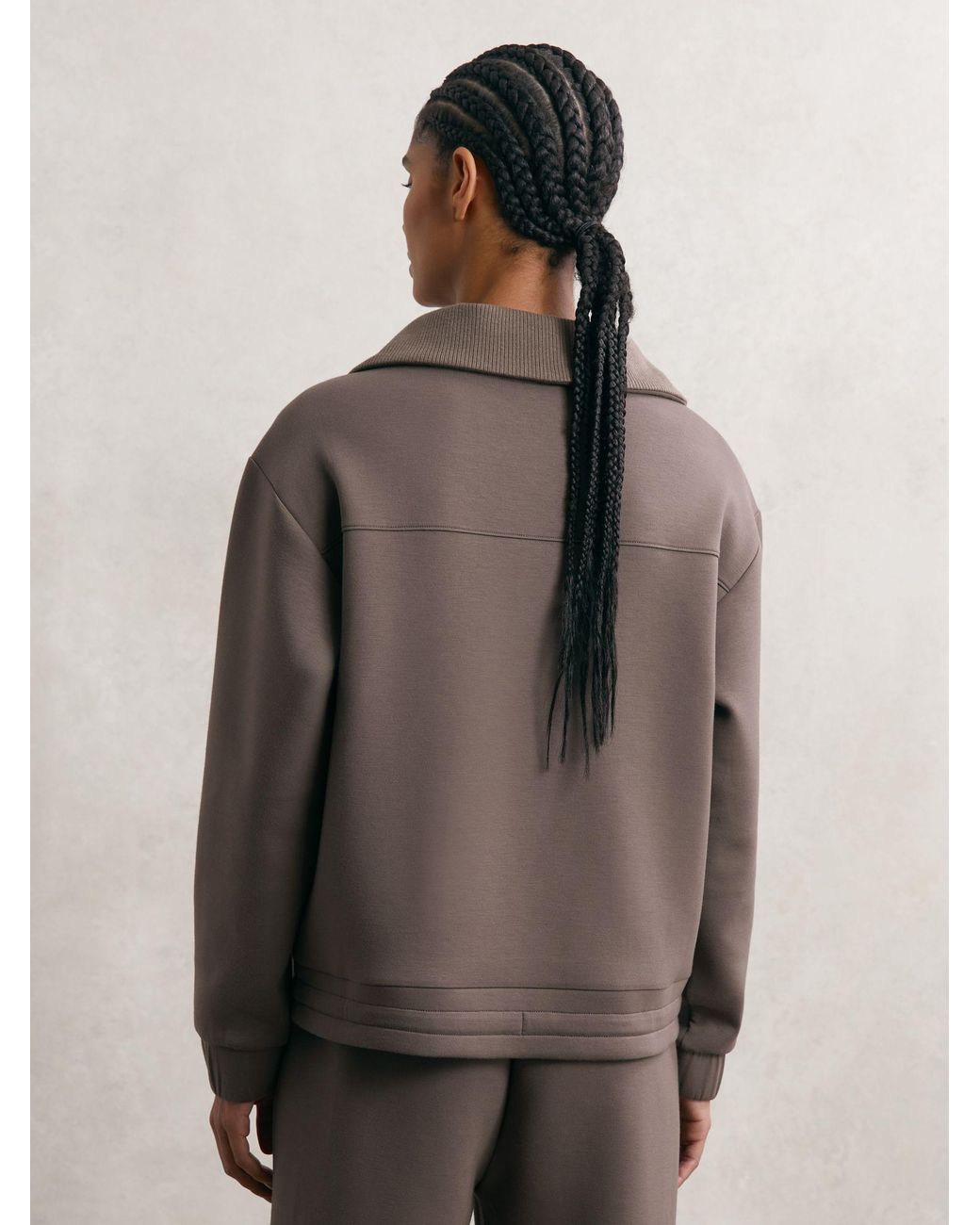Reiss Laney - Taupe Brown Premium Interlock Half-zip Sweatshirt, Xs (us 2)