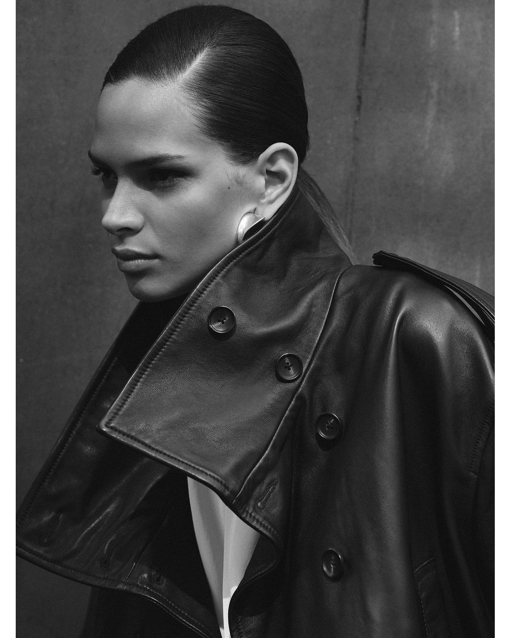 Reiss Gray Leather Belted Double-Breasted Jacket