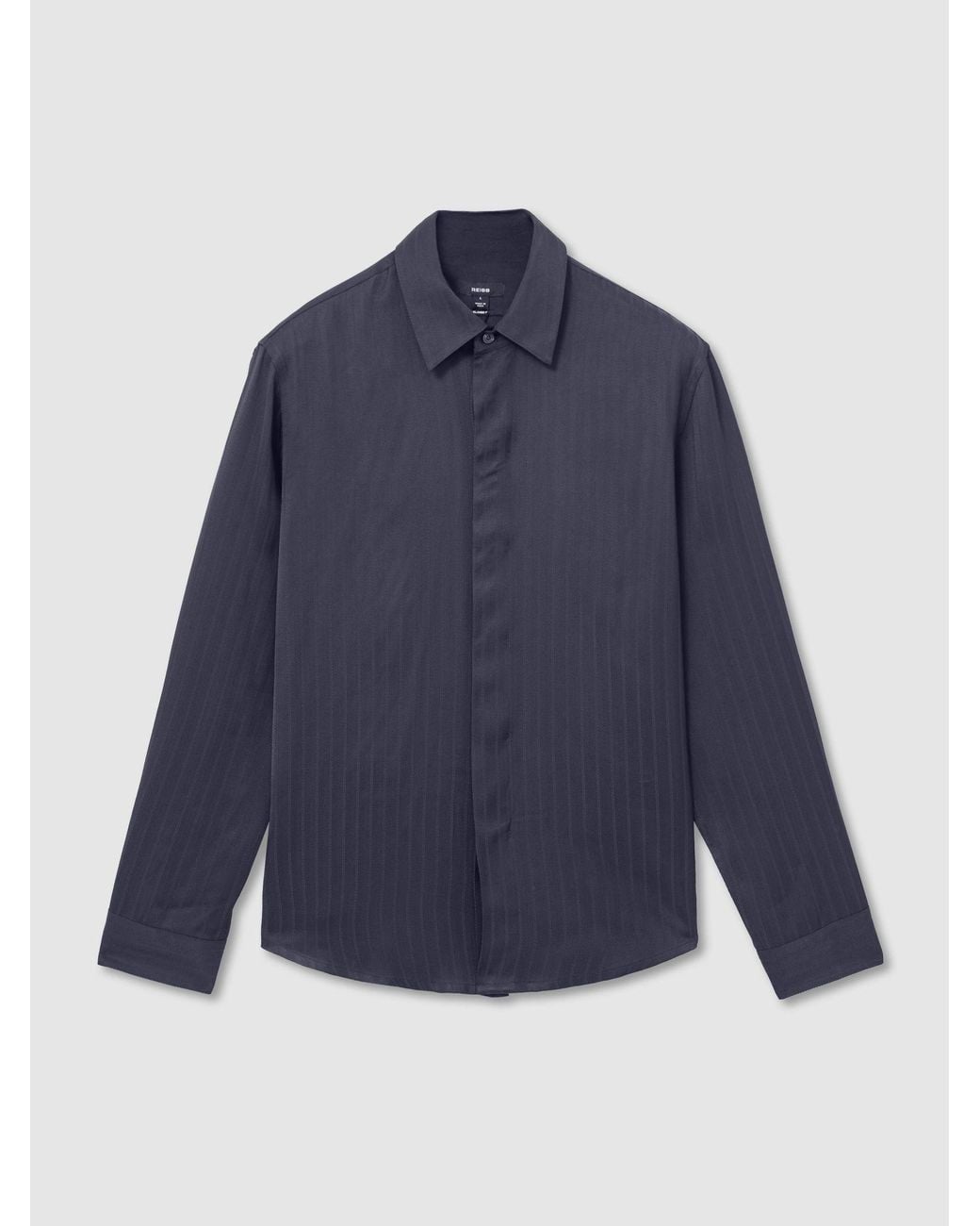 Reiss Blue Atelier Herringbone-Stripe Long-Sleeve Shirt Regular-Fit for men