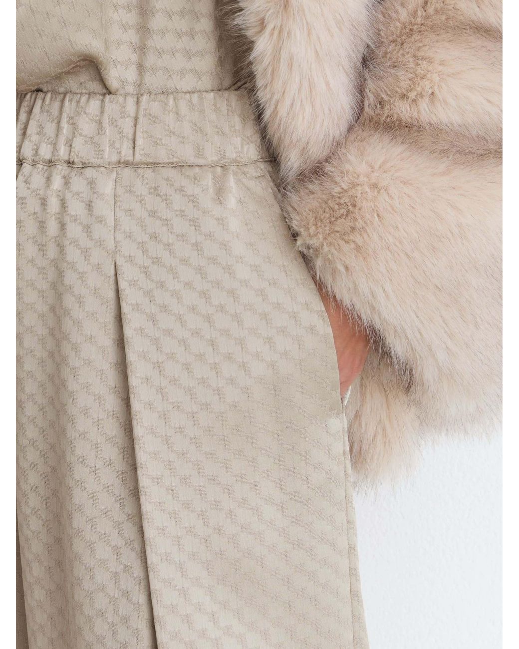Reiss Natural Dia - Champagne Neutral Jacquard Pleated Tapered Trousers, Us 12 Regular