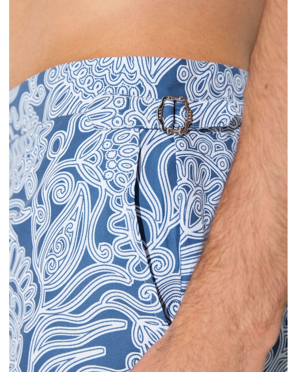 Reiss Fallow - Airforce Blue Paisley-print Side-adjuster Swim Shorts, S for men