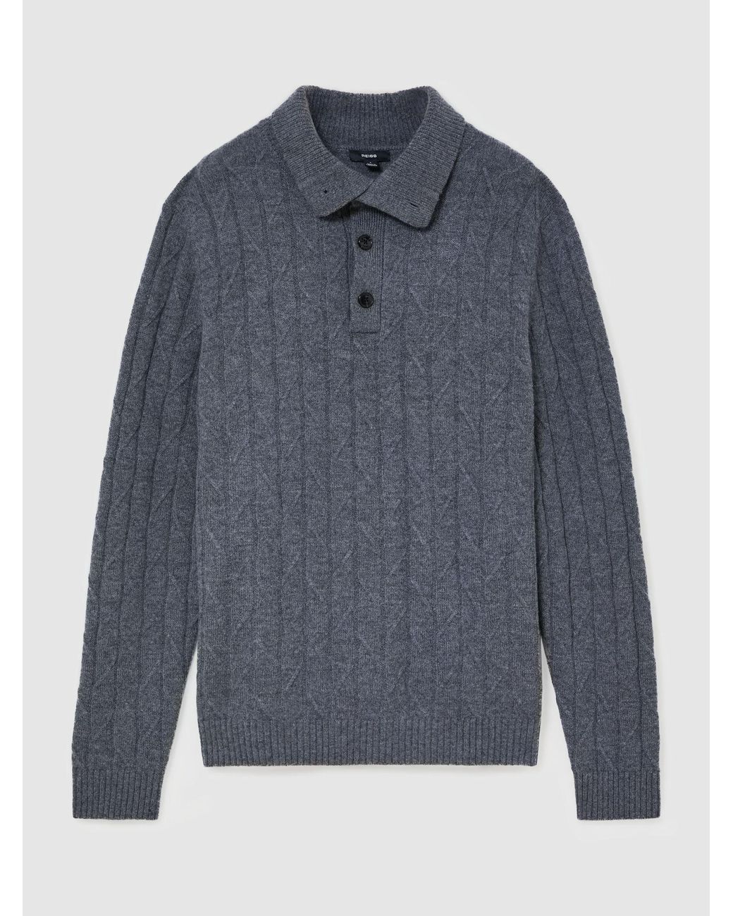 Reiss Gray Wool Stitch-Detail Half-Button Jumper for men