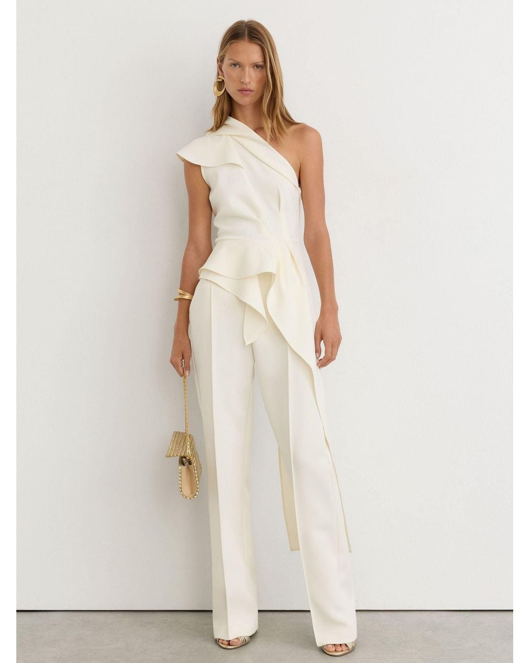 Reiss Natural One-Shoulder Structured-Frill Top