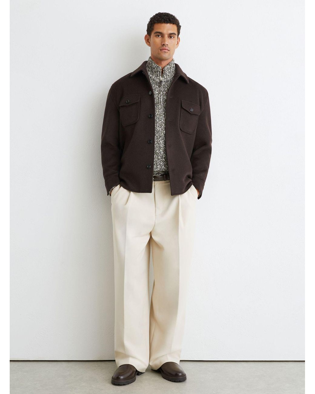 Reiss Gray Cotton And Wool Speckled Knit Jumper for men