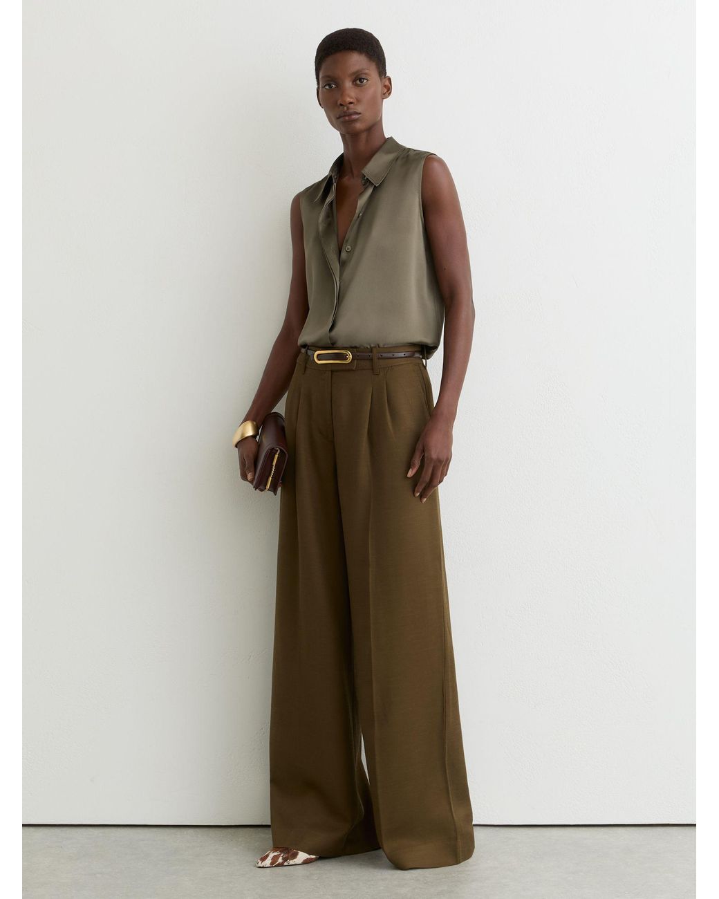 Reiss Amelia - Khaki Green Silk Sleeveless Shirt, Us 8