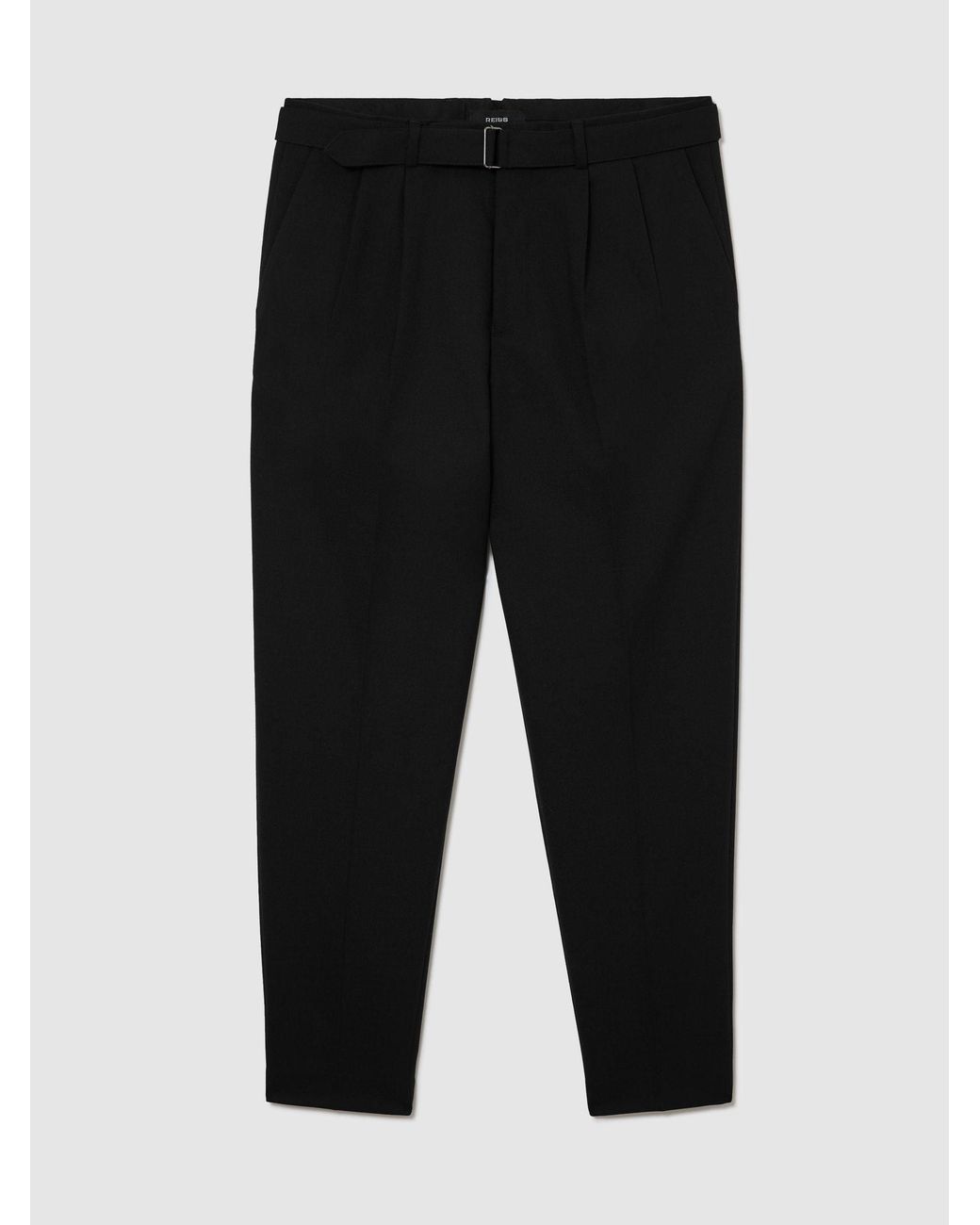 Reiss Blue Tailored Fit Wool-Blend Belted Pleated Trousers for men