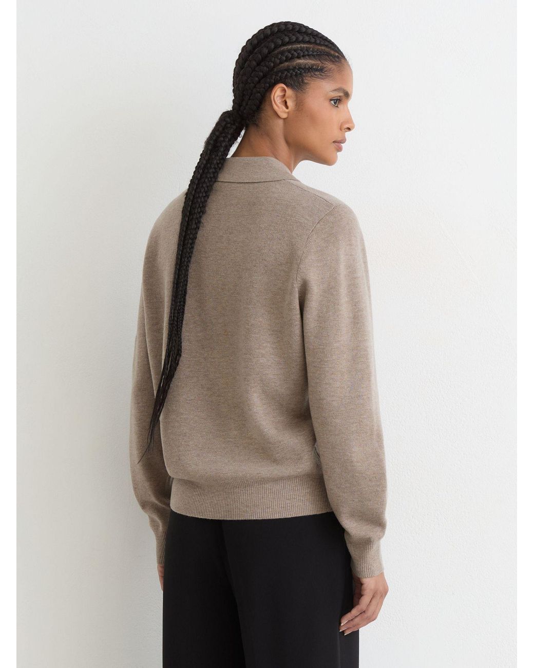 Reiss White Merino Wool Knitted Polo Jumper