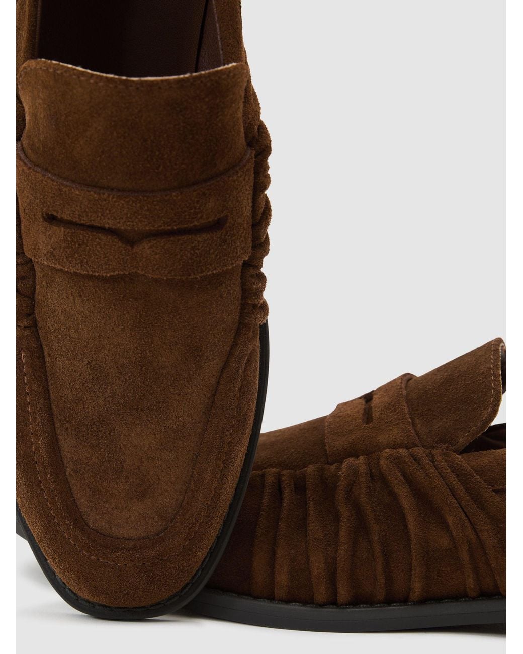 Reiss Brown Suede Ruched Penny Loafers