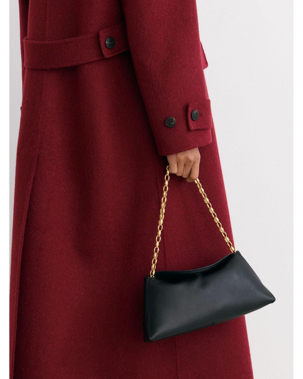 Reiss Red Wool-Blend Blindseam Long Coat