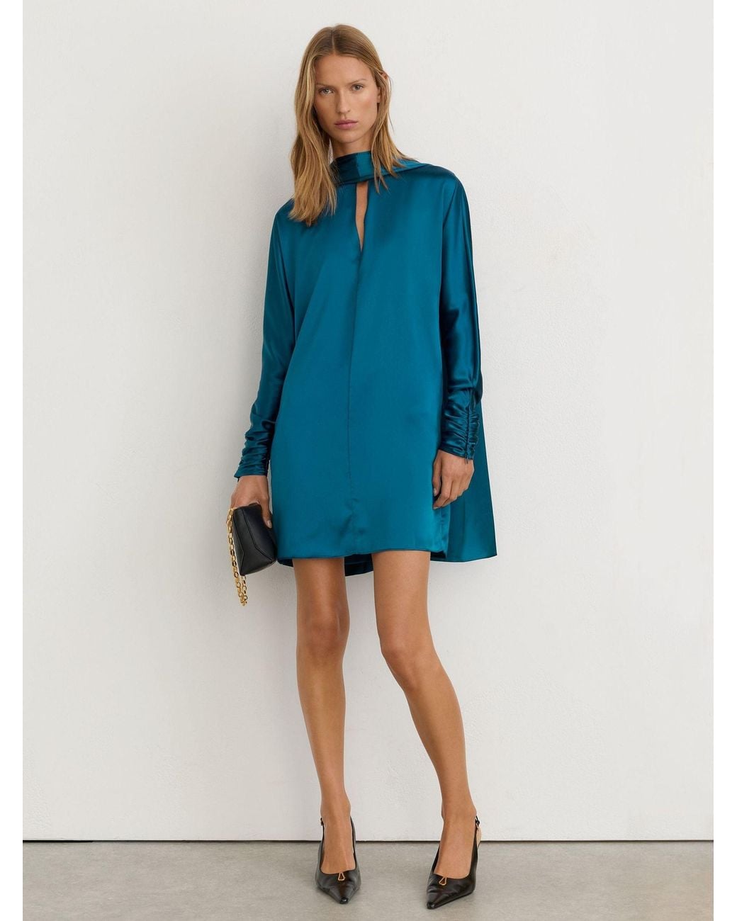 Reiss Blue Satin Cape-Detail Mini Dress