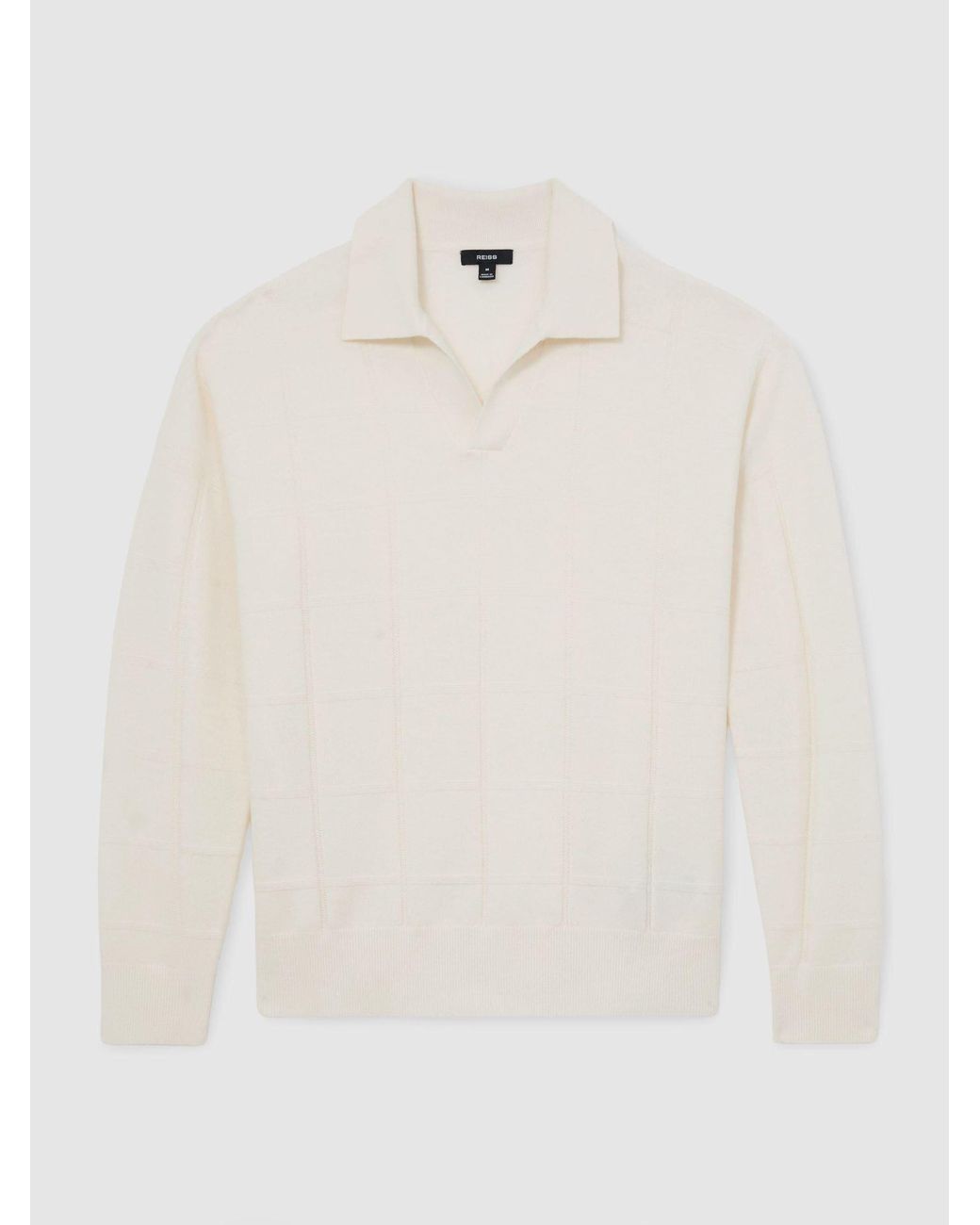 Reiss Compton - White Wool Square-textured Open-collar Polo Jumper, S for men
