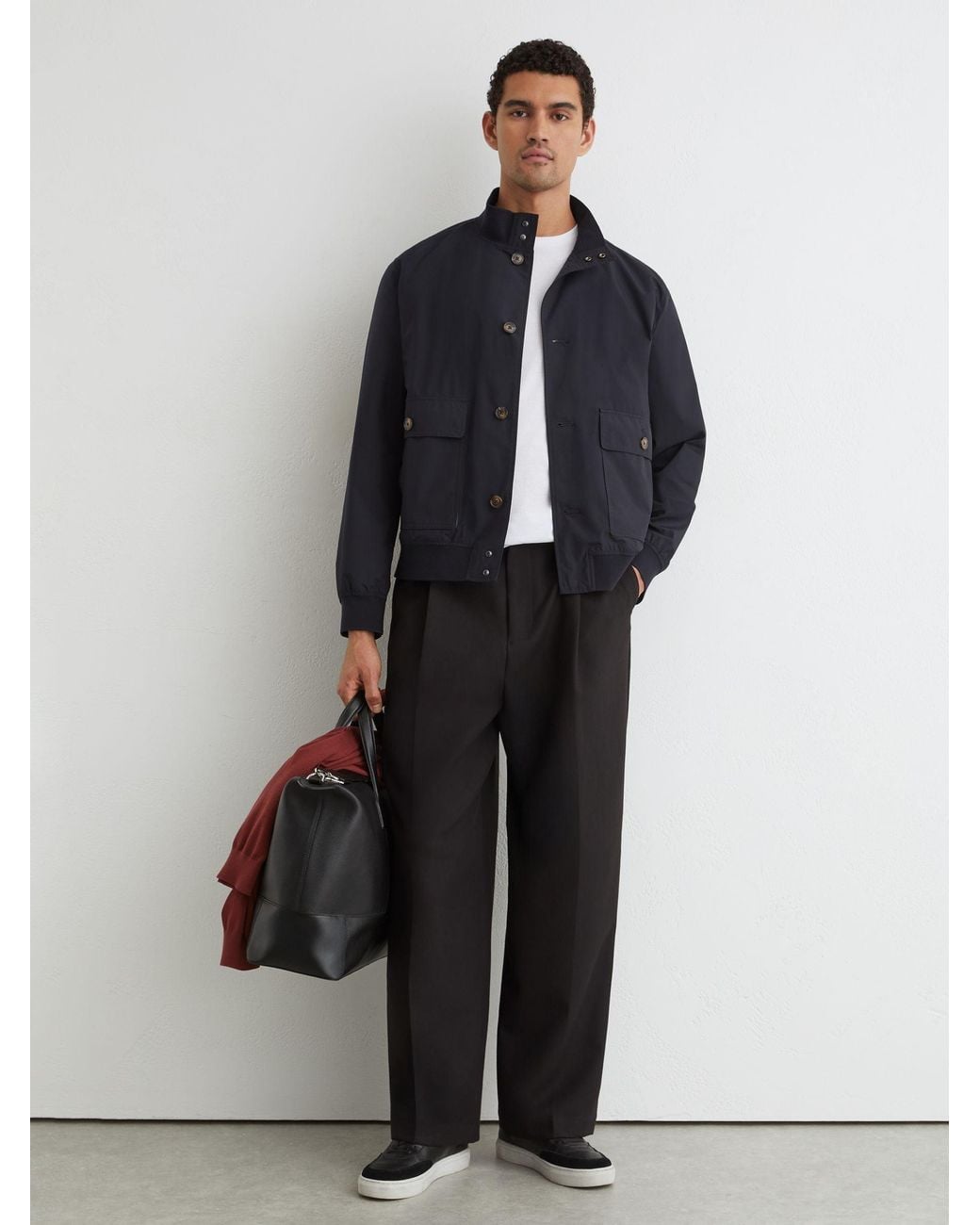 Reiss Blue Technical Button-Through Bomber Jacket for men