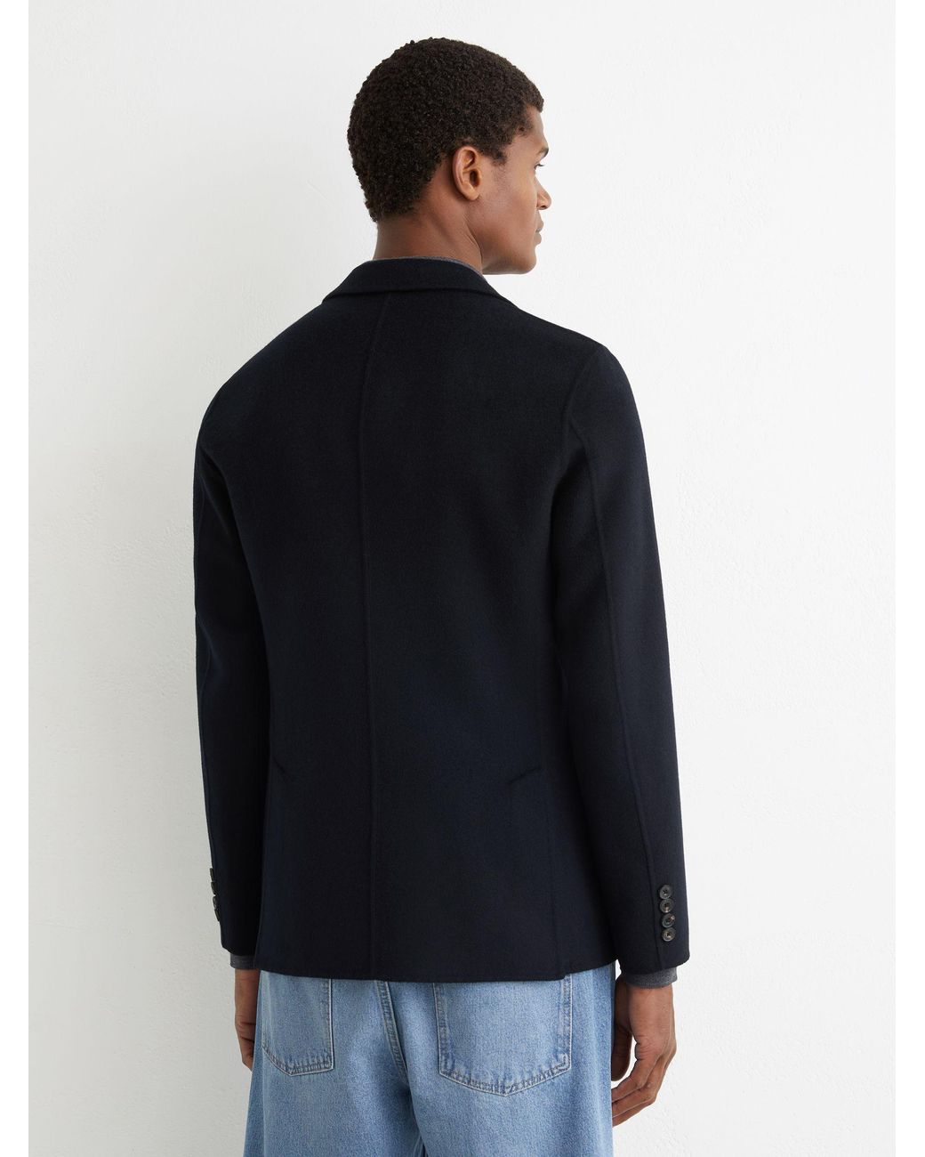 Reiss Blue Wool-Blend Single-Breasted Blazer Tailored-Fit for men