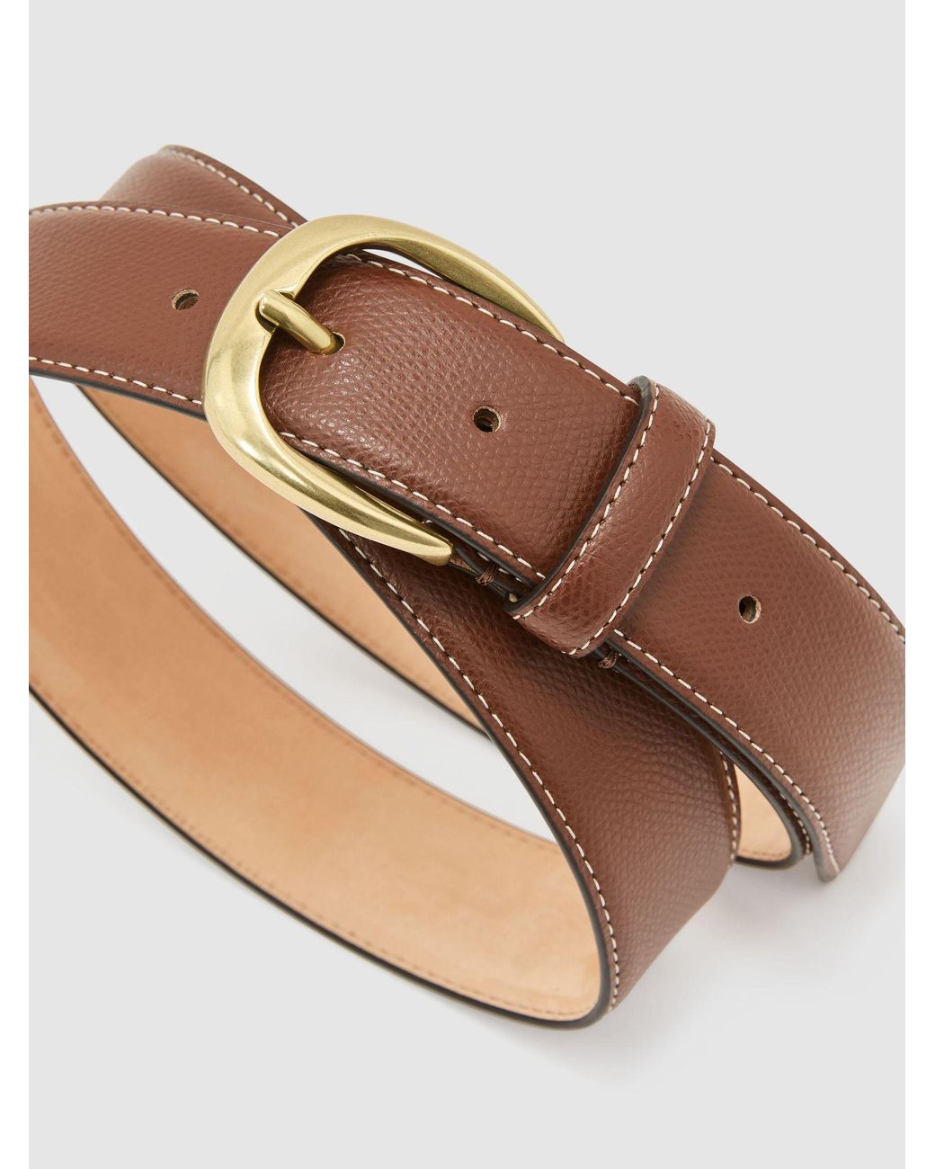Reiss Natural Pierced-Leather Curved-Buckle Belt for men