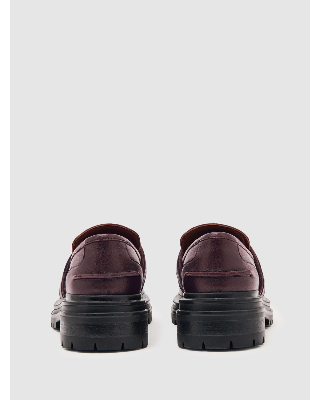 Reiss Red Leather Strap-Detail Lug-Sole Loafers