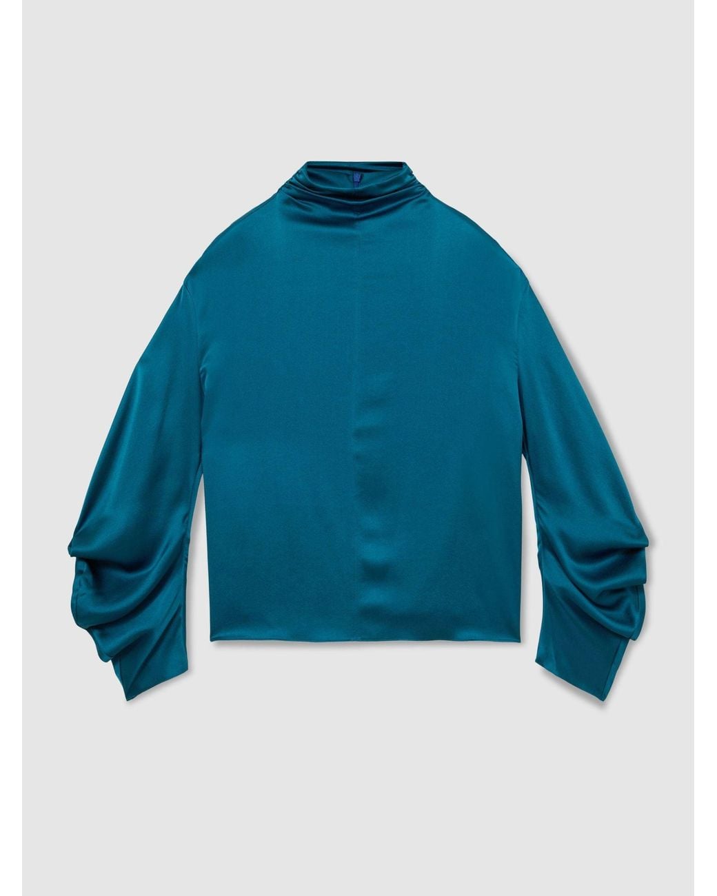 Reiss Blue Silk High-Neck Blouse