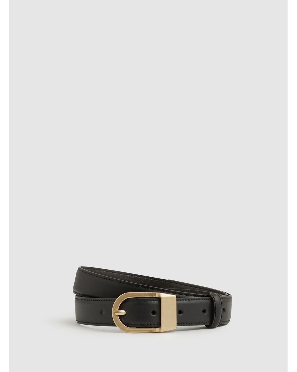 Reiss Black Leather Curved-Buckle Belt