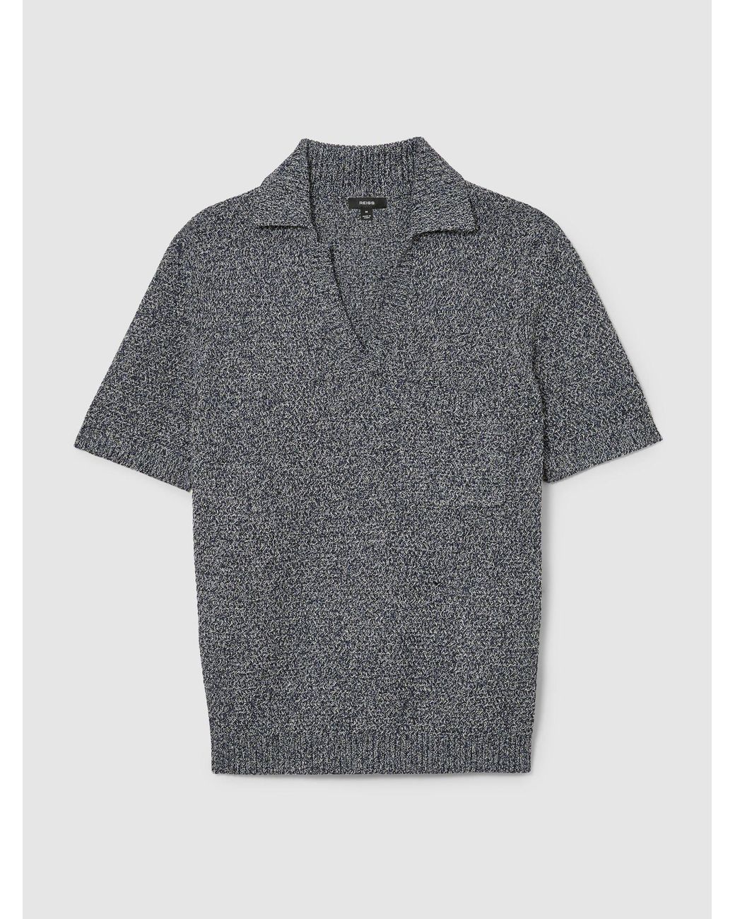 Reiss Owen - Indigo Blue Speckle-knit Open-collar Polo Jumper, Xxl for men