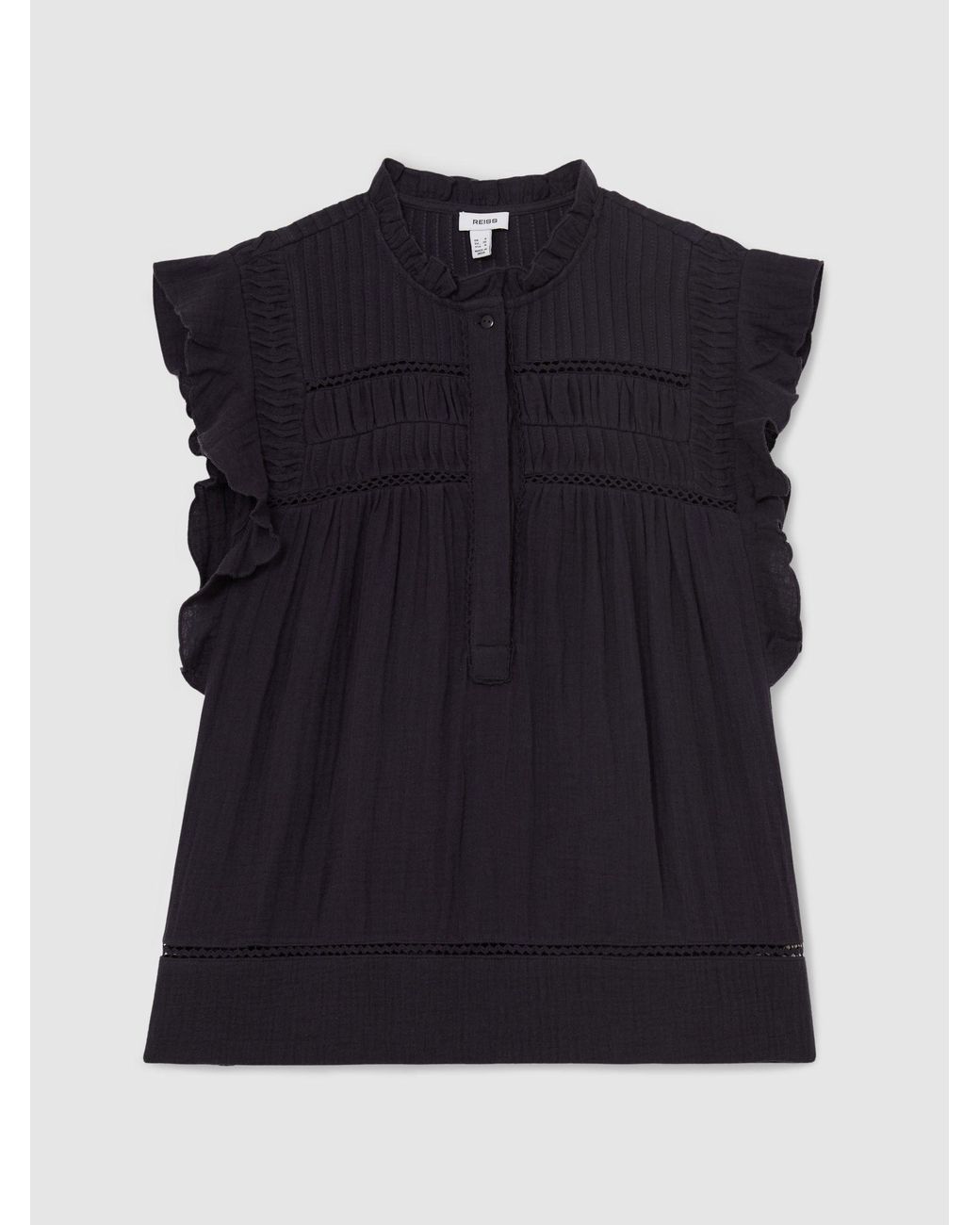 Reiss Blue Florie - Navy Cotton Cheesecloth Sleeveless Top, Us 12