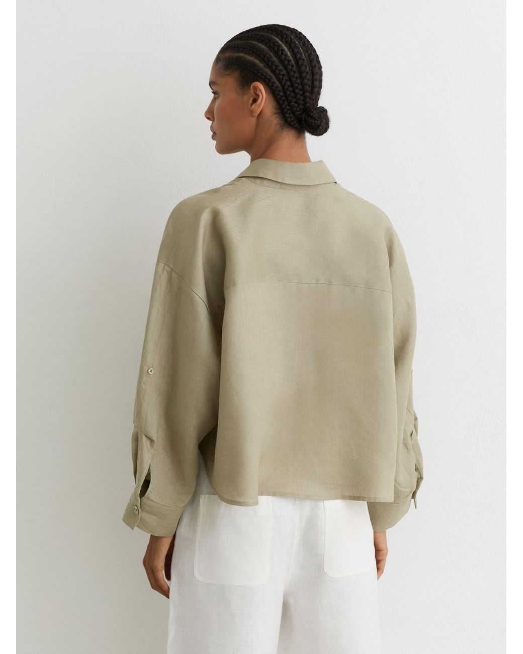 Reiss Natural Linen Oversize Cropped Shirt